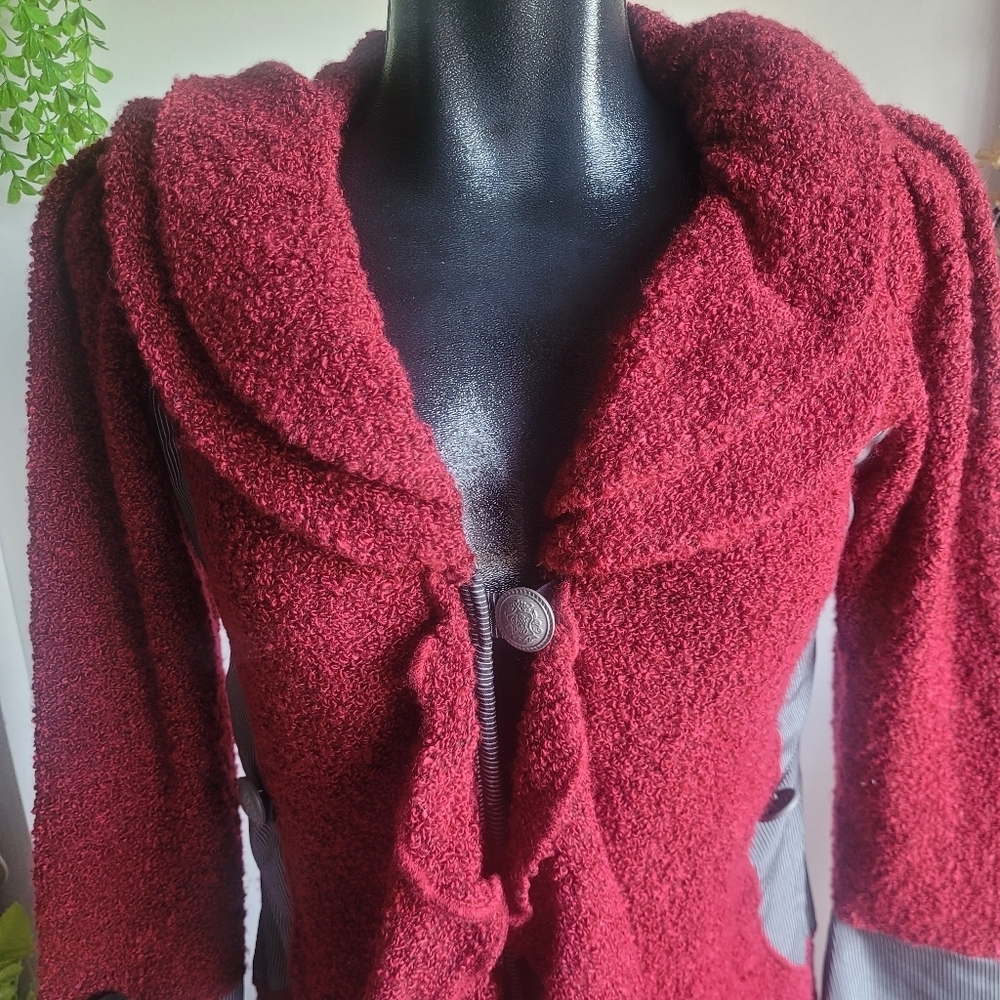 Feelings Red Ruffle Button Front Knit Sweater Cardigan Size S - Picture 2 of 8